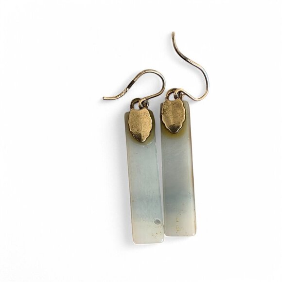 Handcrafted Phoenix Stone Rectangular Drop Earrings Blue Green Silver Hooks - Picture 9 of 14
